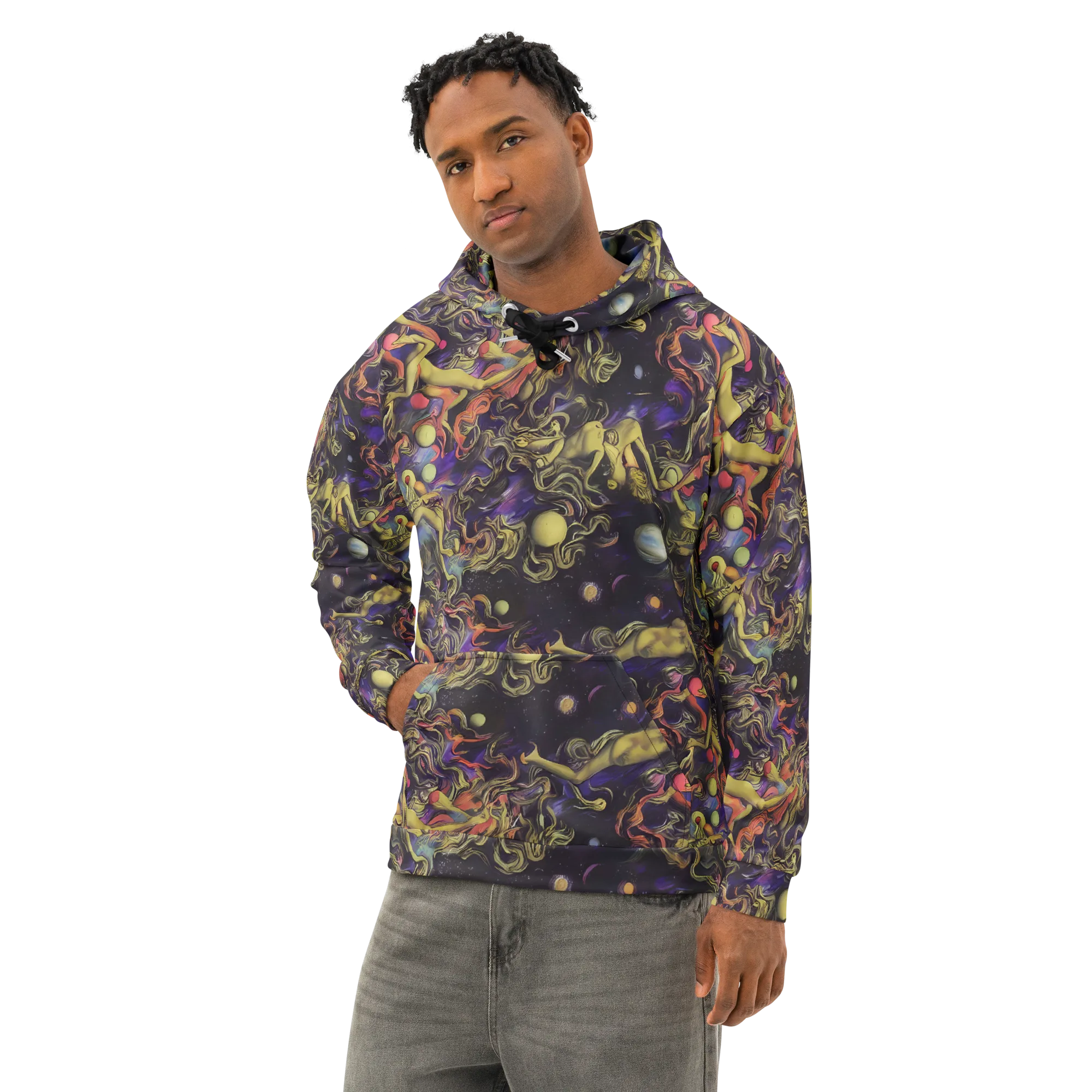 Galactic Playground on Cotton Hoodie — Left Front