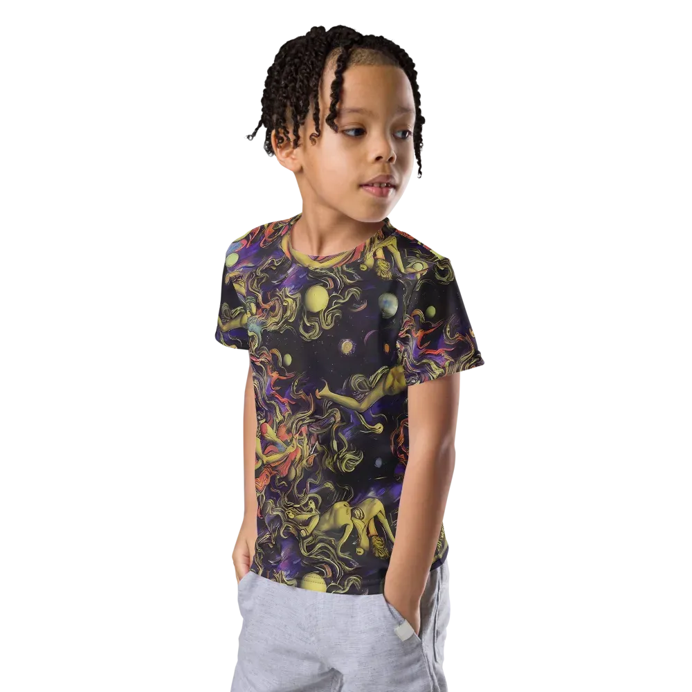 Galactic Playground on Kids Crew Neck T-Shirt — Left Front