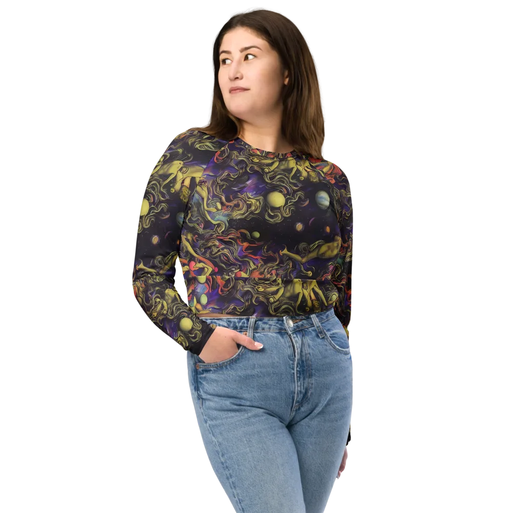 Galactic Playground on Long Sleeve Crop Top — Front