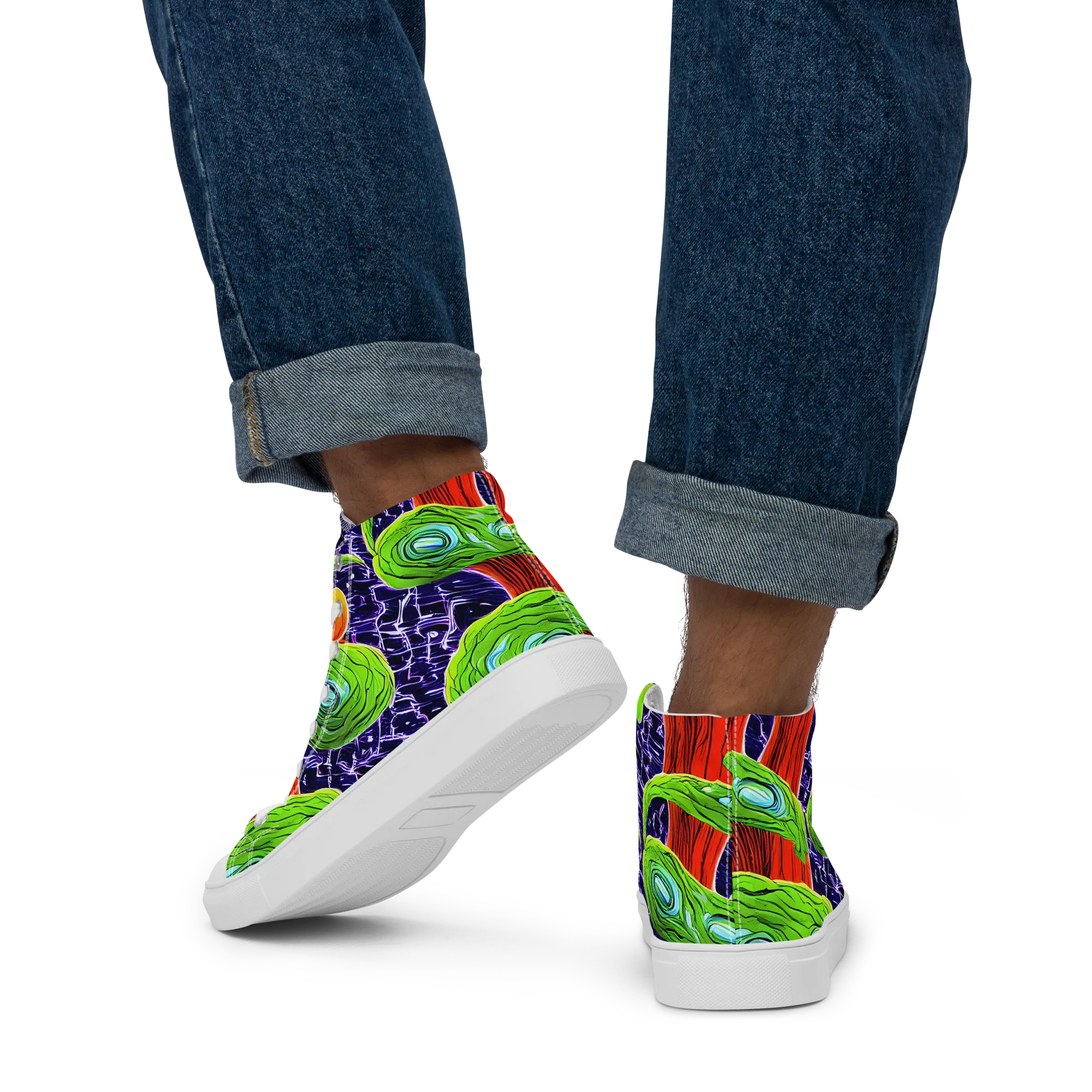 Psychedelic Grove on Men's High Top Canvas Shoes — Back