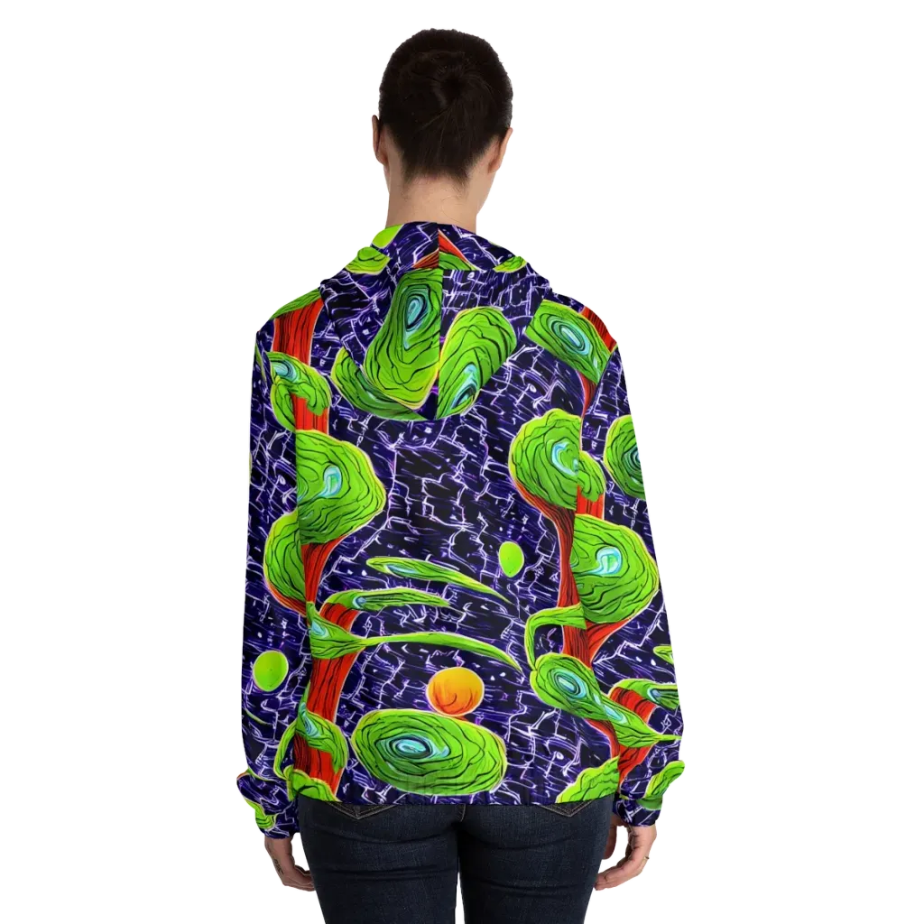 Psychedelic Grove on Women's Full-Zip Hoodie — Back On Person