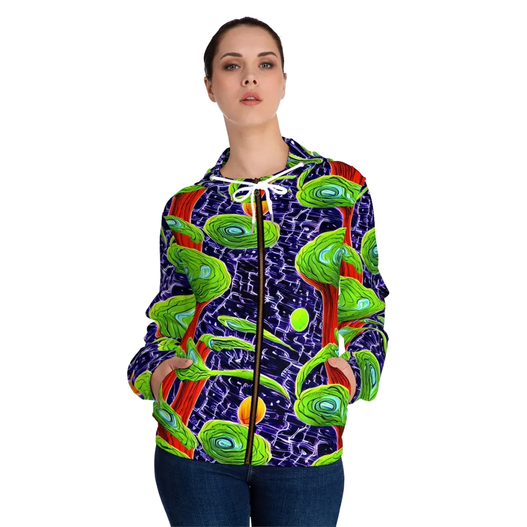 Psychedelic Grove on Women's Full-Zip Hoodie — Front On Person