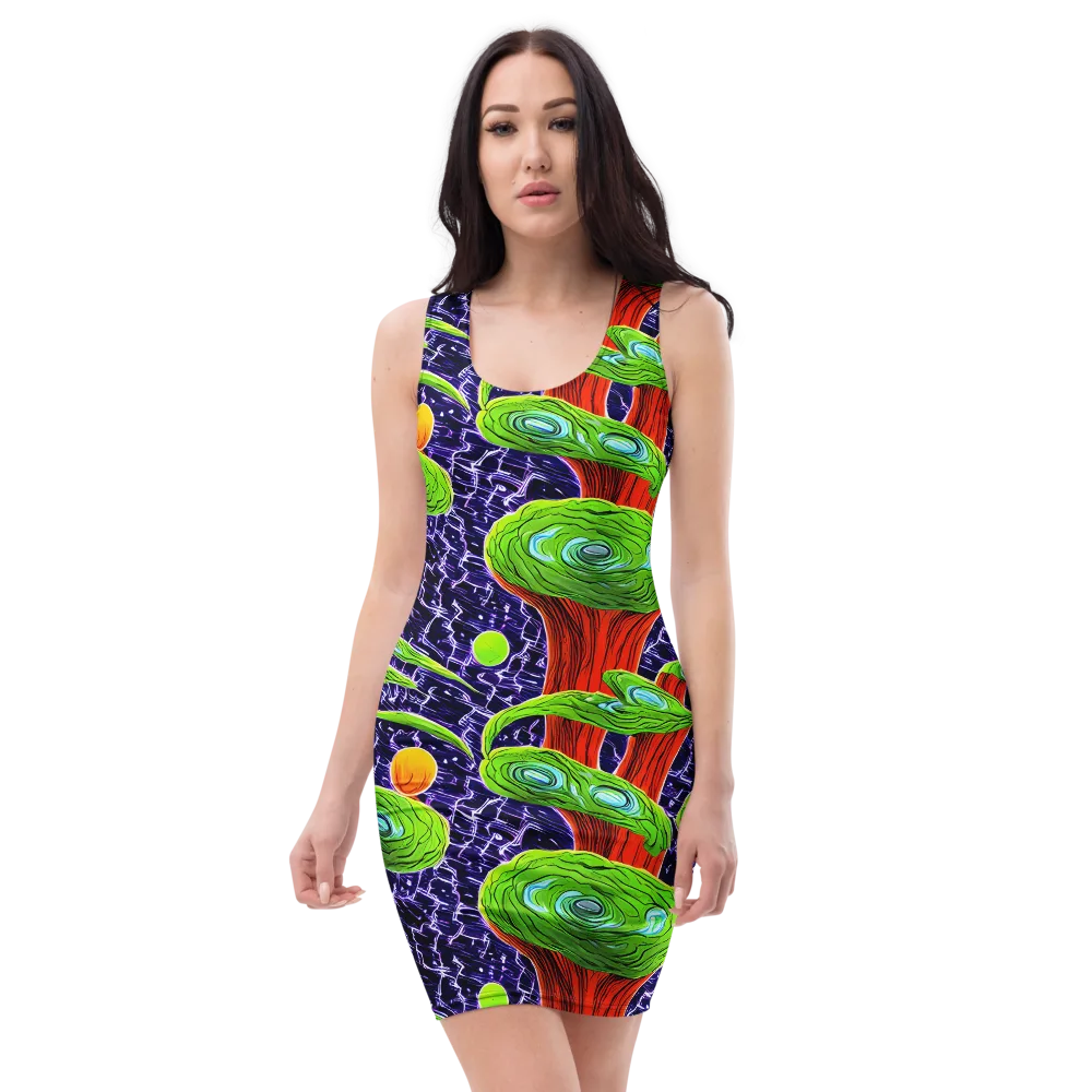 Psychedelic Grove on Bodycon Dress — Front