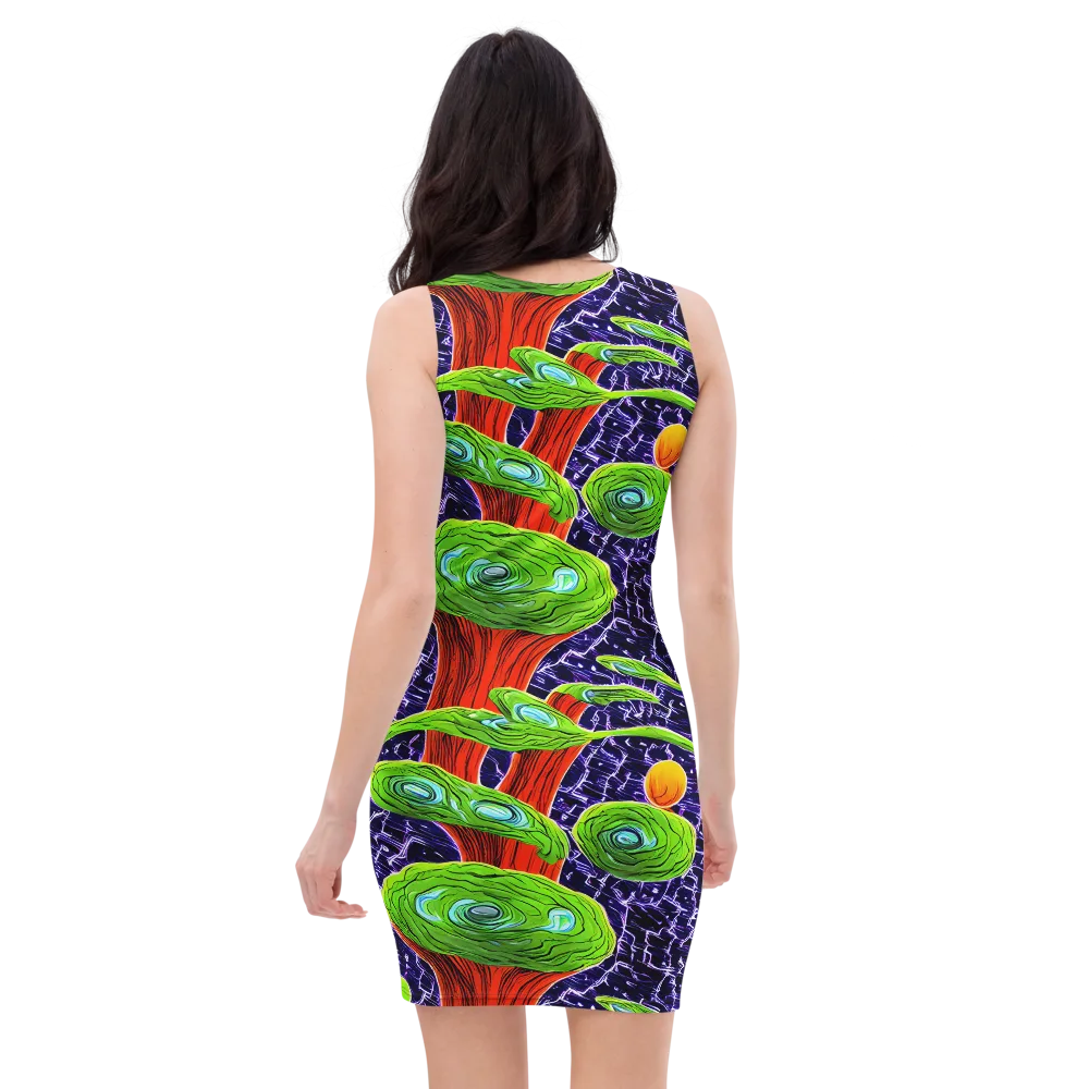 Psychedelic Grove on Bodycon Dress — Back