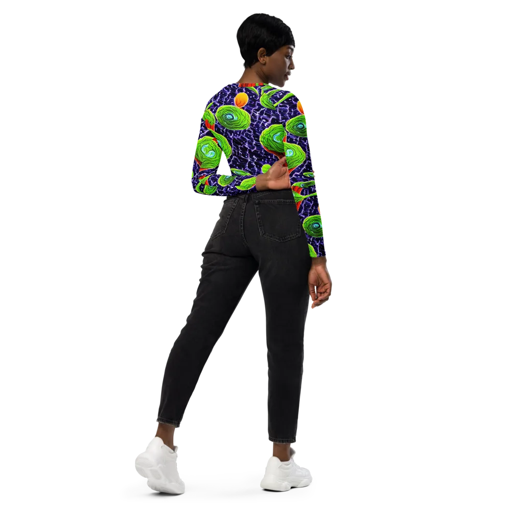 Psychedelic Grove on Long Sleeve Crop Top — Right Back