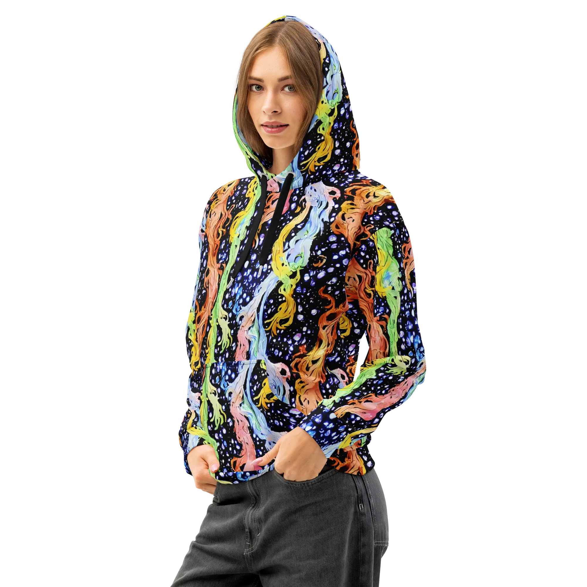 Celestial Serenade on Cotton Hoodie — Left Front