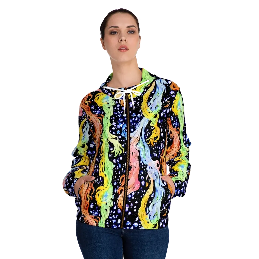 Celestial Serenade on Women's Full-Zip Hoodie — Front On Person
