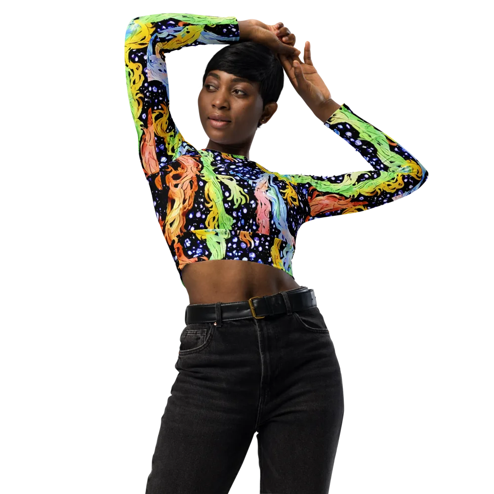 Celestial Serenade on Long Sleeve Crop Top — Front