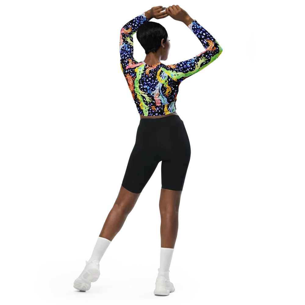 Celestial Serenade on Long Sleeve Crop Top — Back