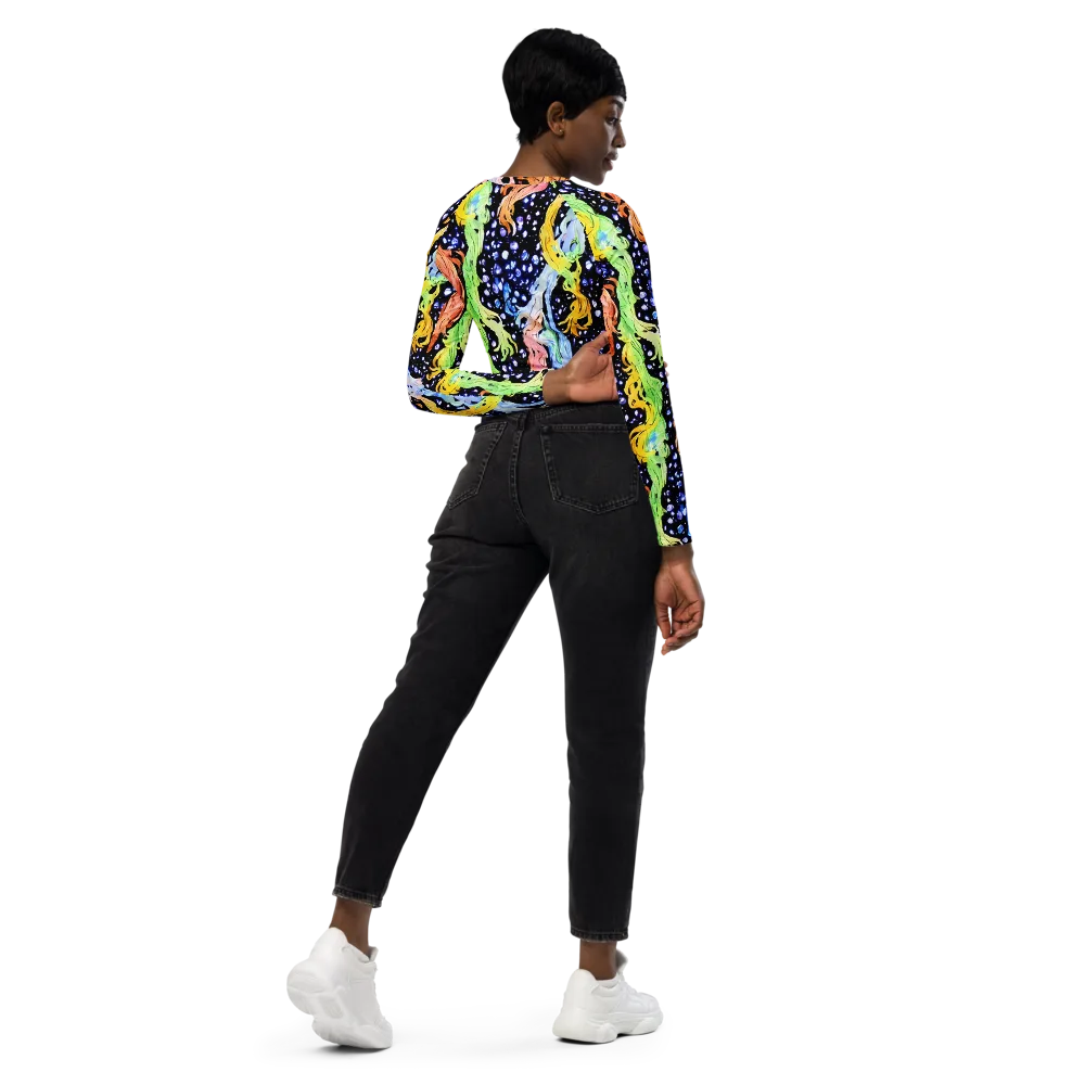 Celestial Serenade on Long Sleeve Crop Top — Right Back