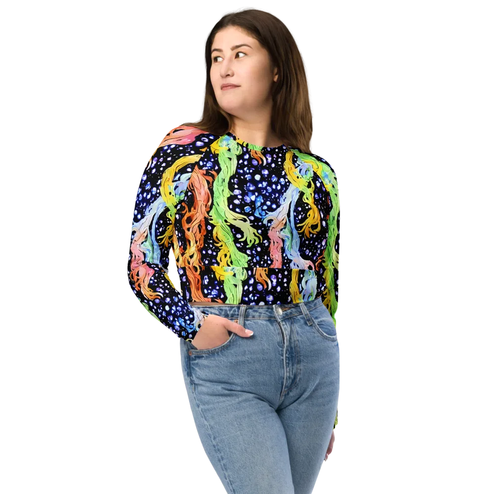 Celestial Serenade on Long Sleeve Crop Top — Front