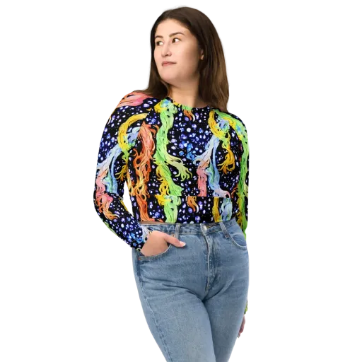 Celestial Serenade on a Long Sleeve Crop Top