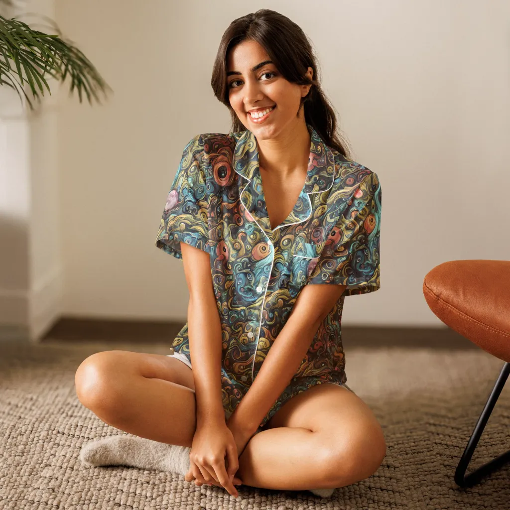Tidal Vision on Women's Short Sleeve Pajama Top — Front