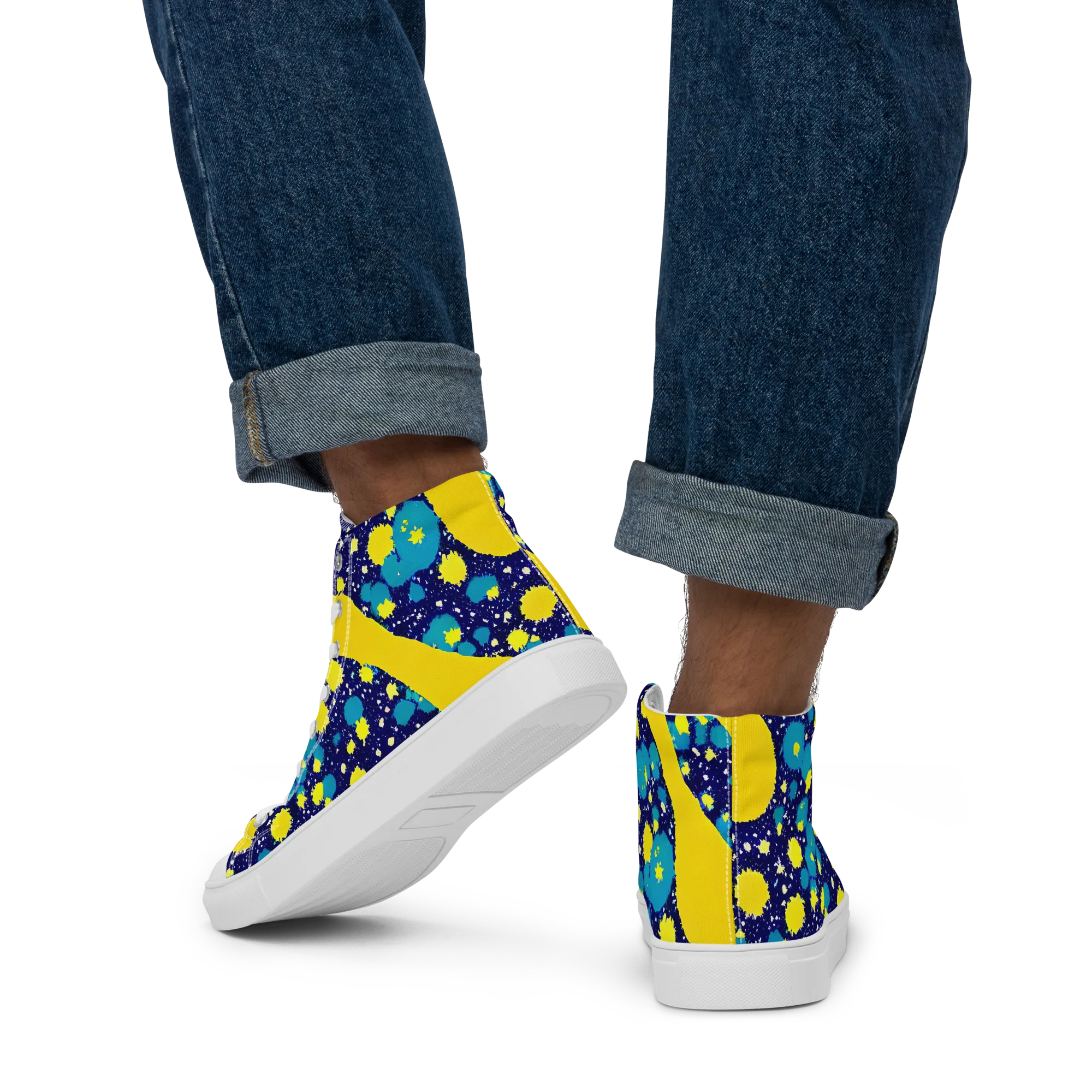 Starburst Splash on Men's High Top Canvas Shoes — Back