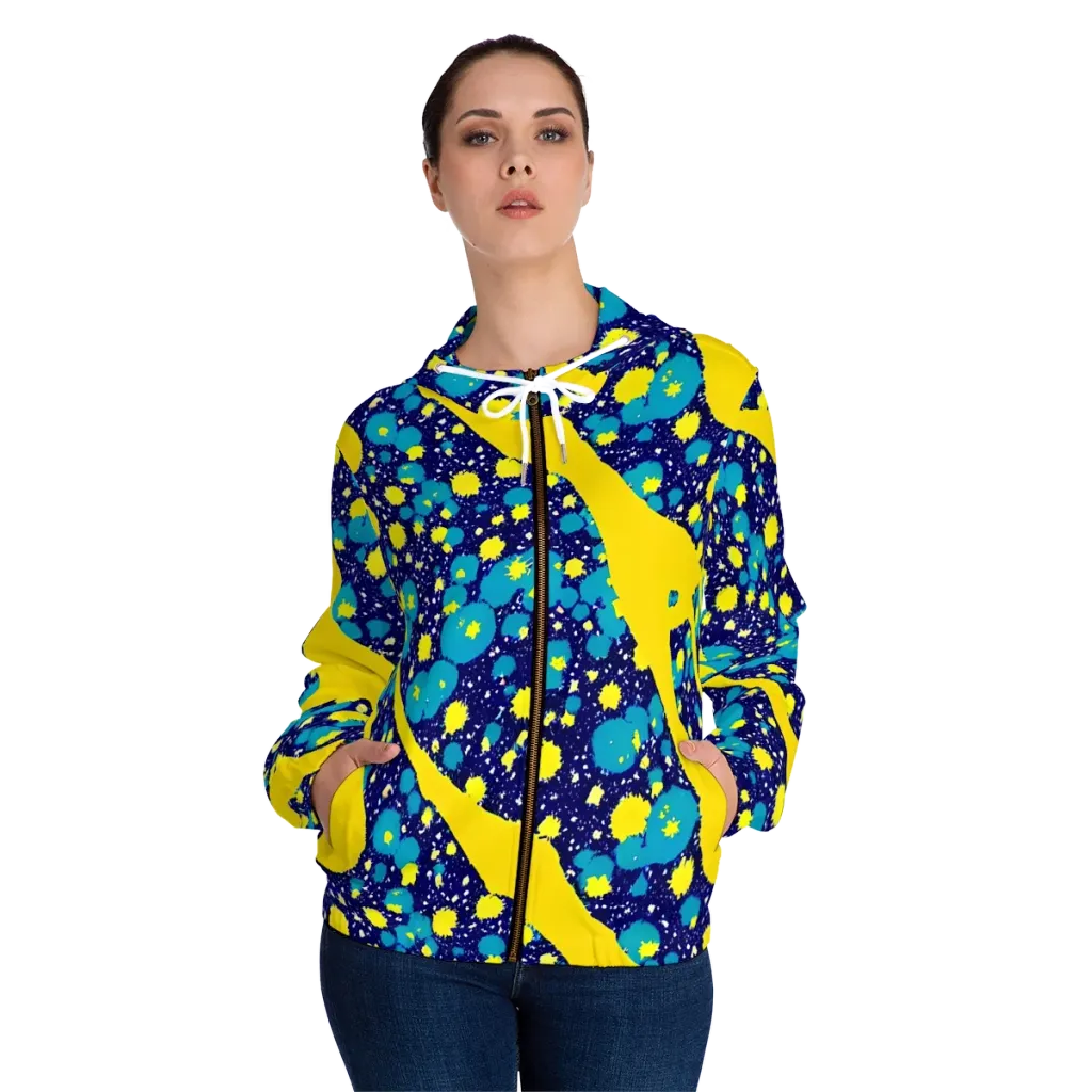 Starburst Splash on Women's Full-Zip Hoodie — Front On Person