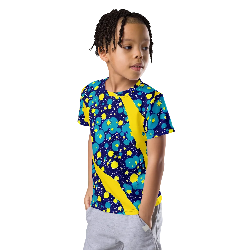 Starburst Splash on Kids Crew Neck T-Shirt — Left Front