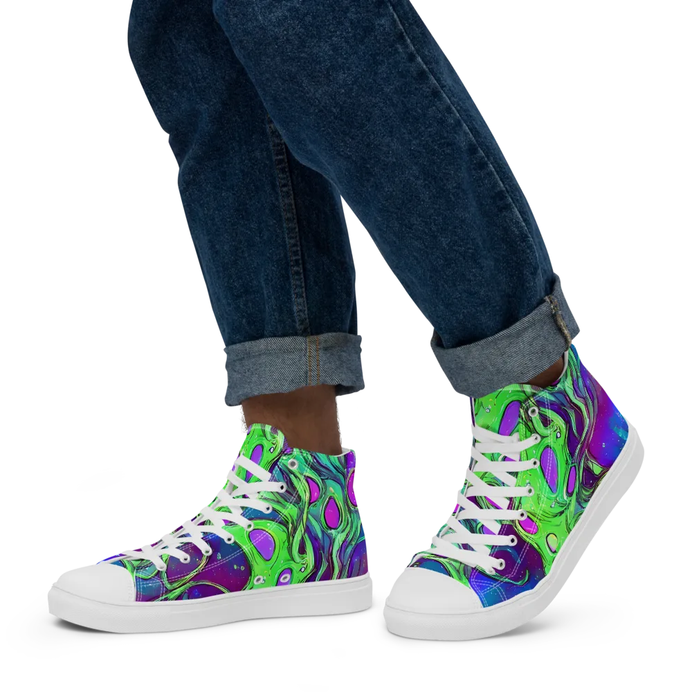 Funky Mutation on Men's High Top Canvas Shoes — Left