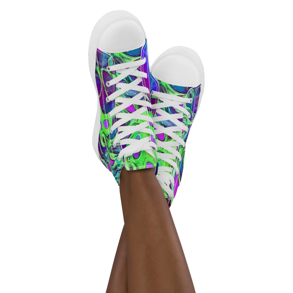 Funky Mutation on Women's High Top Canvas Shoes — Front