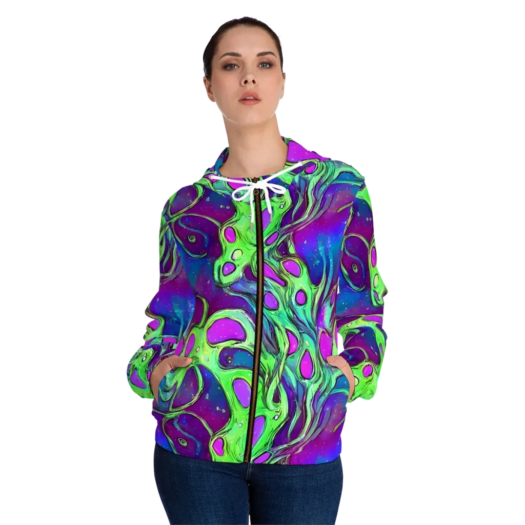 Funky Mutation on Women's Full-Zip Hoodie — Front On Person