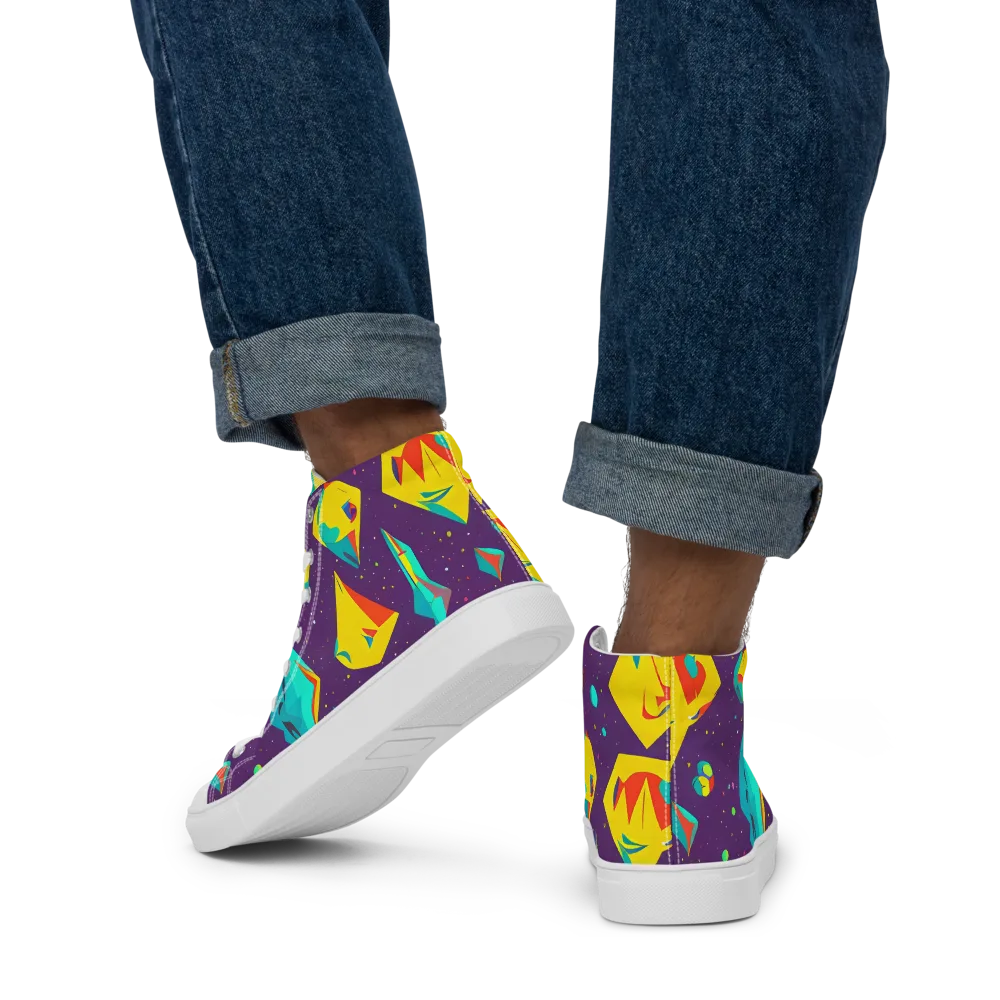 Cascading Prism on Men's High Top Canvas Shoes — Back
