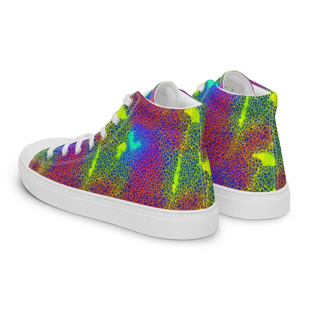 Prismatic Web on Men's High Top Canvas Shoes — Left Back