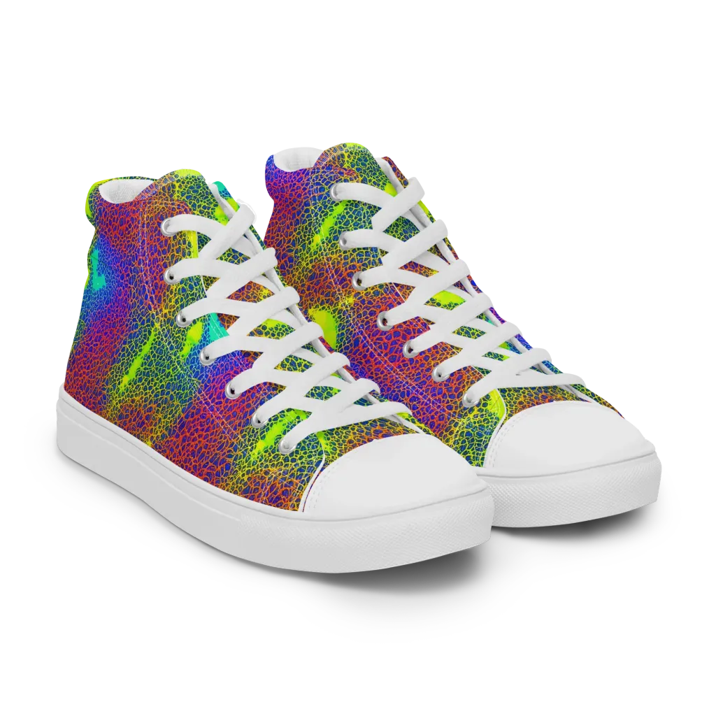 Prismatic Web on Men's High Top Canvas Shoes — Right Front