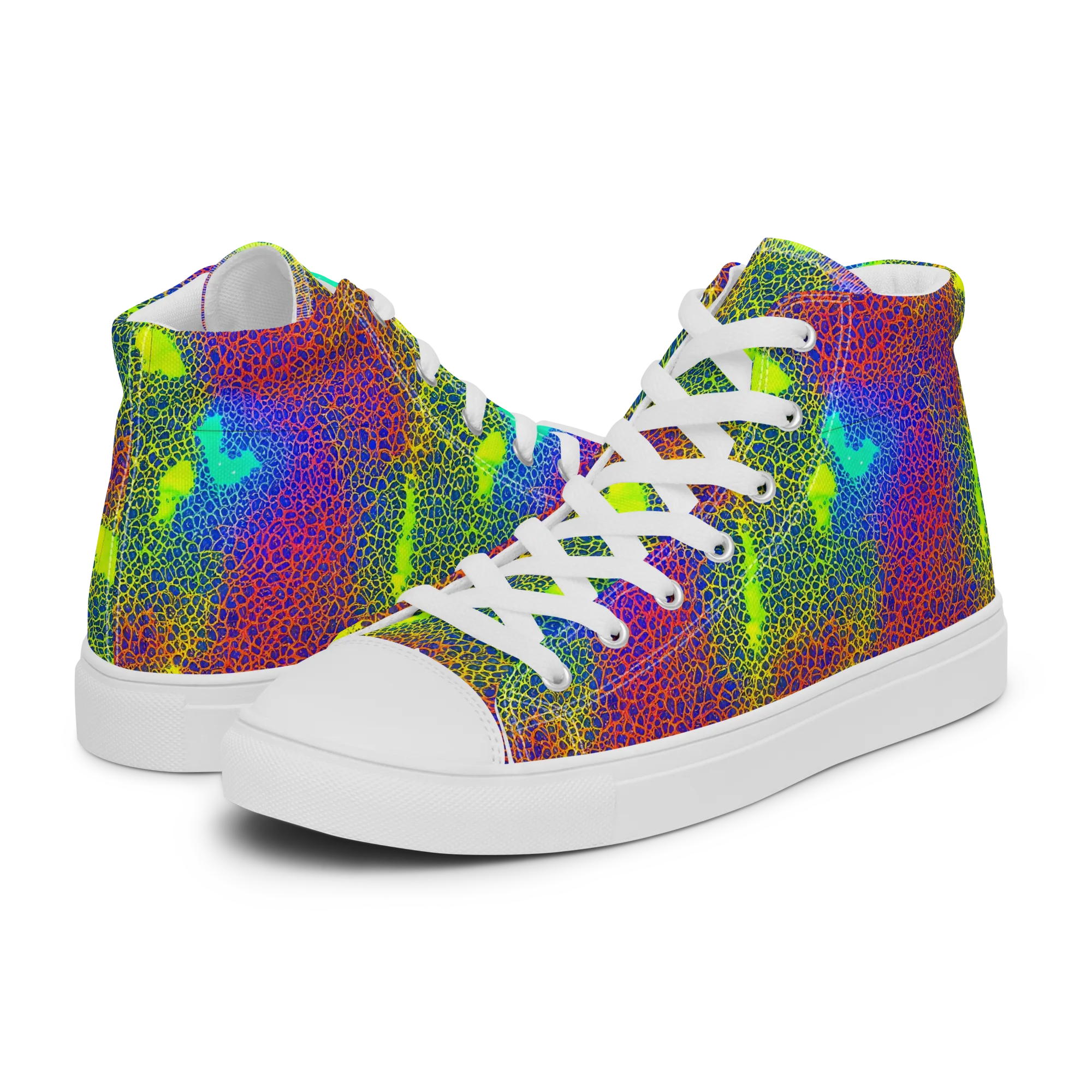 Prismatic Web on Men's High Top Canvas Shoes — Left