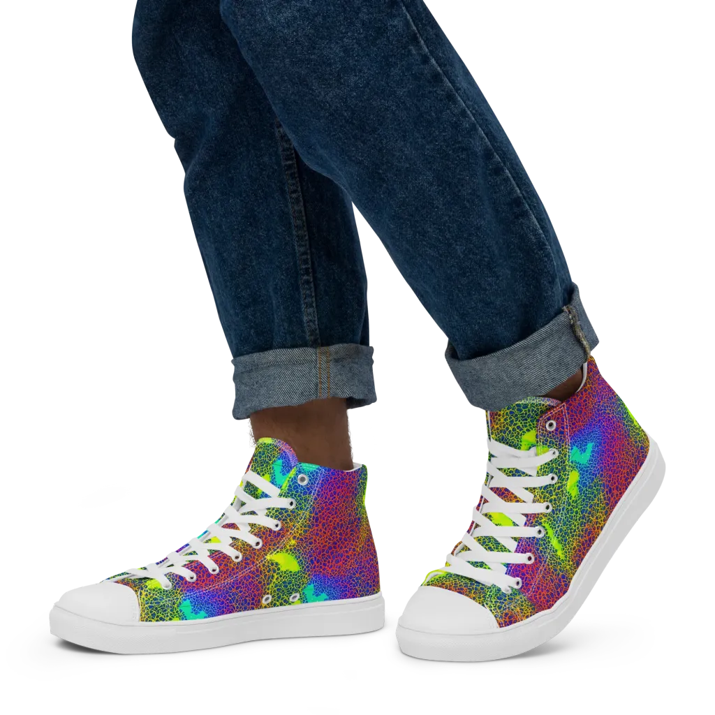 Prismatic Web on Men's High Top Canvas Shoes — Left