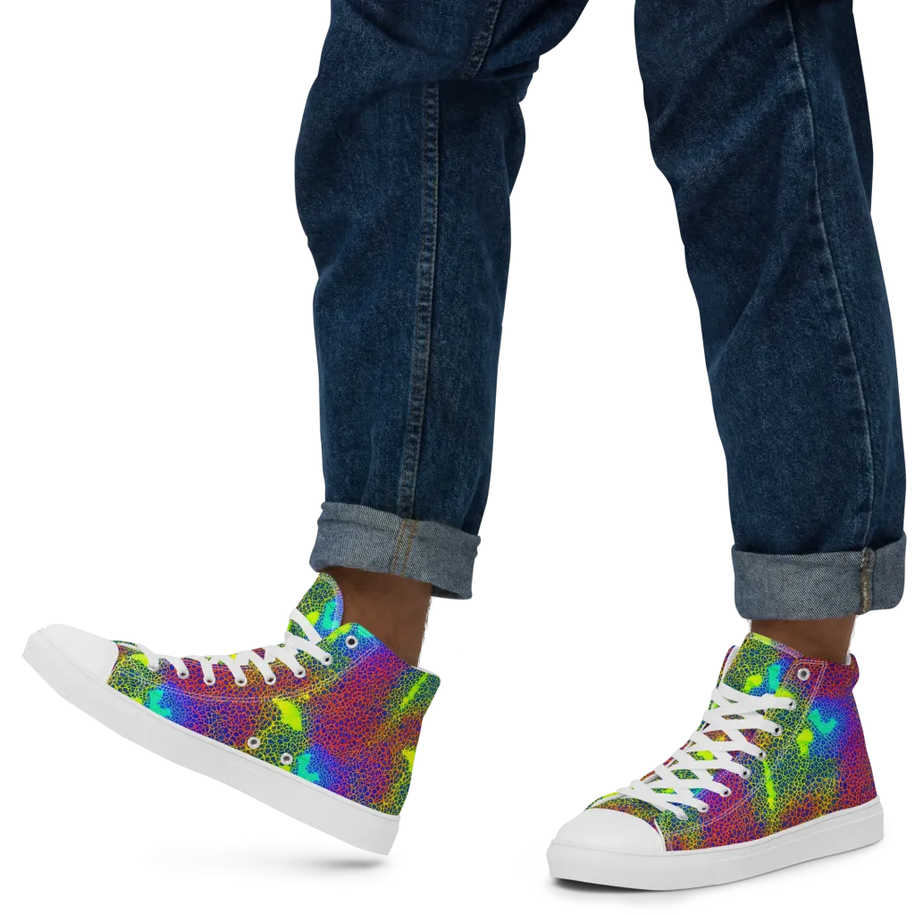 Prismatic Web on Men's High Top Canvas Shoes — Left