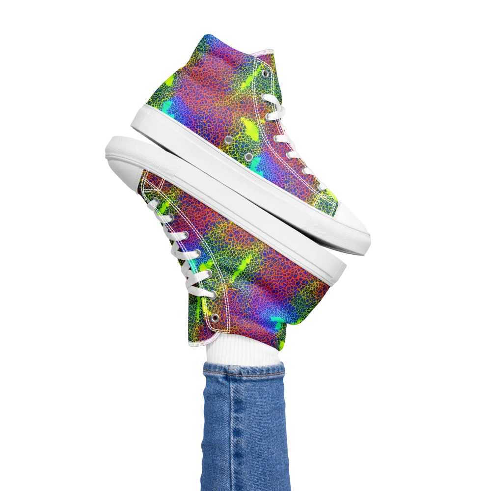 Prismatic Web on Women's High Top Canvas Shoes — Left