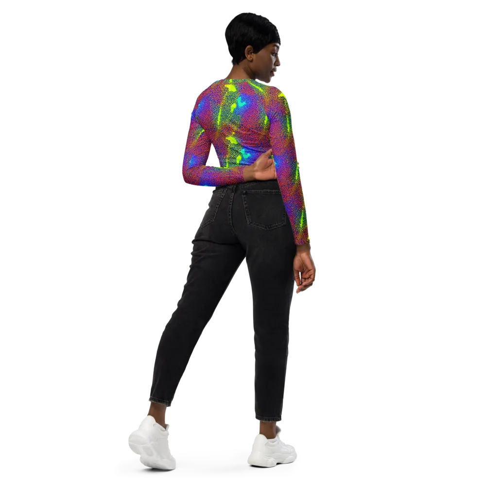Prismatic Web on Long Sleeve Crop Top — Right Back