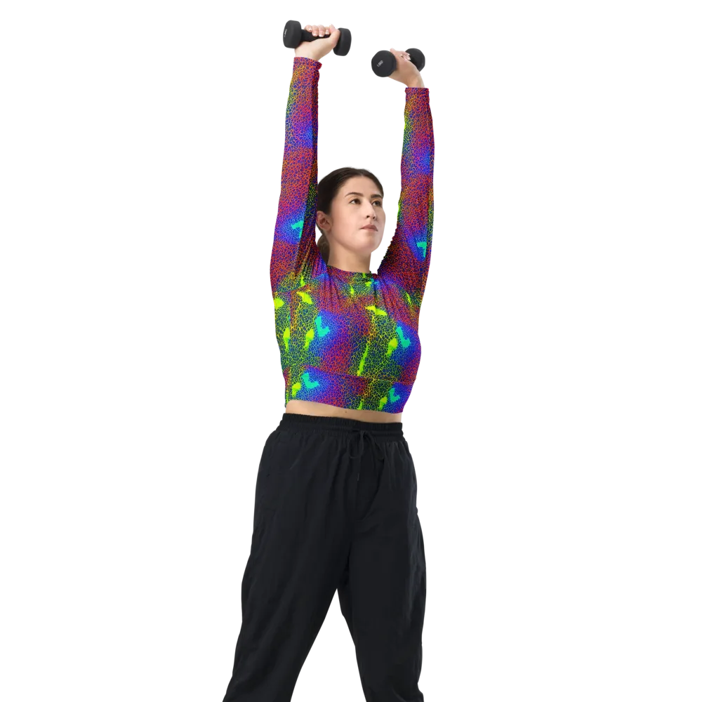 Prismatic Web on Long Sleeve Crop Top — Right Front