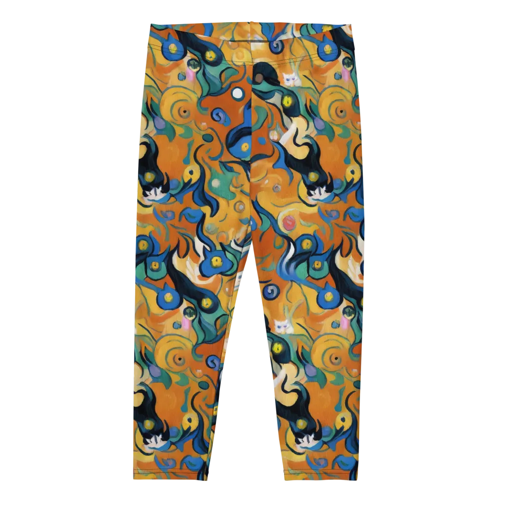 Whimsical Feline Dance on Capri Leggings — Front