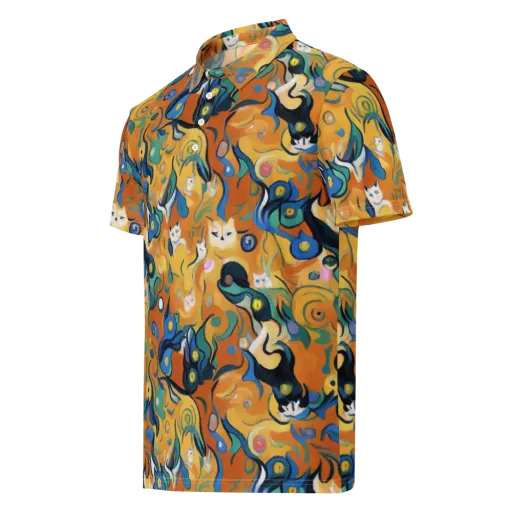 Whimsical Feline Dance on a Men's Slim Fit Polo Shirt