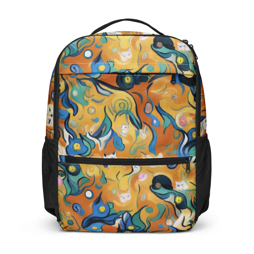Whimsical Feline Dance on Utility Backpack — Front