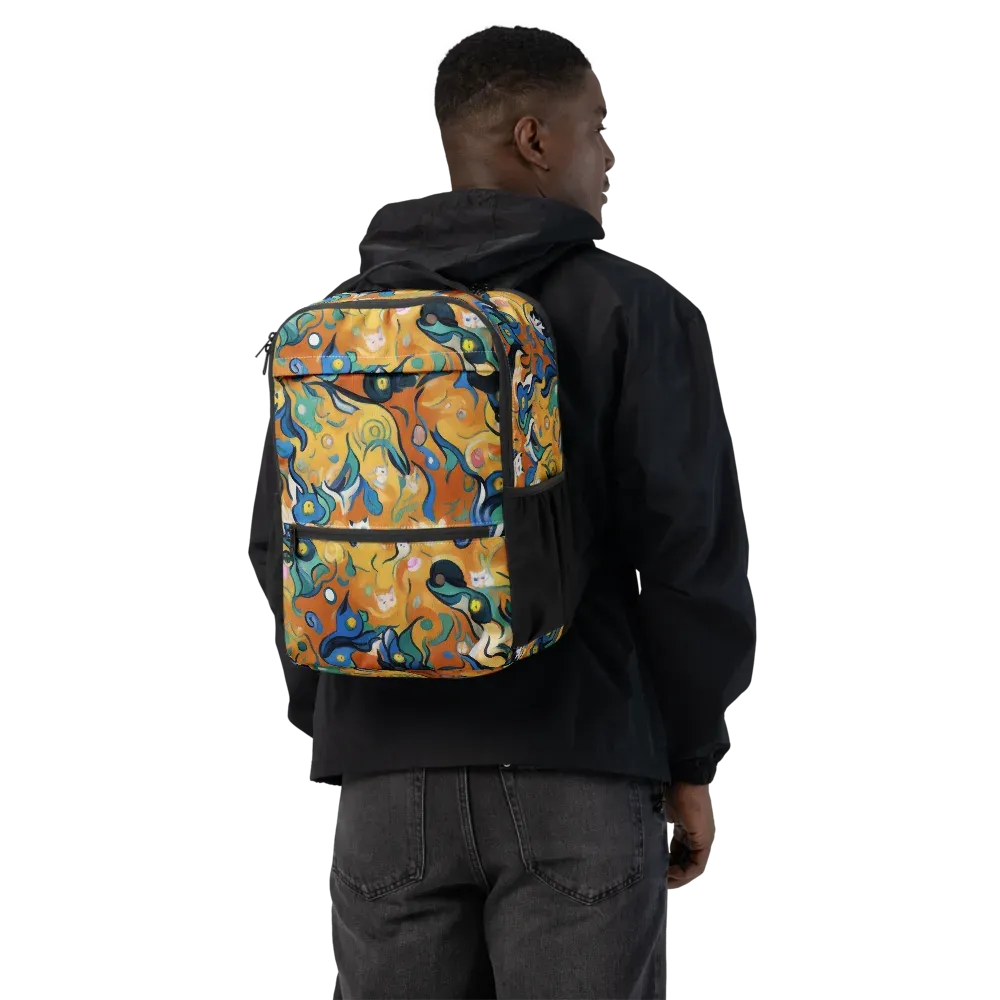 Whimsical Feline Dance on Utility Backpack — Back