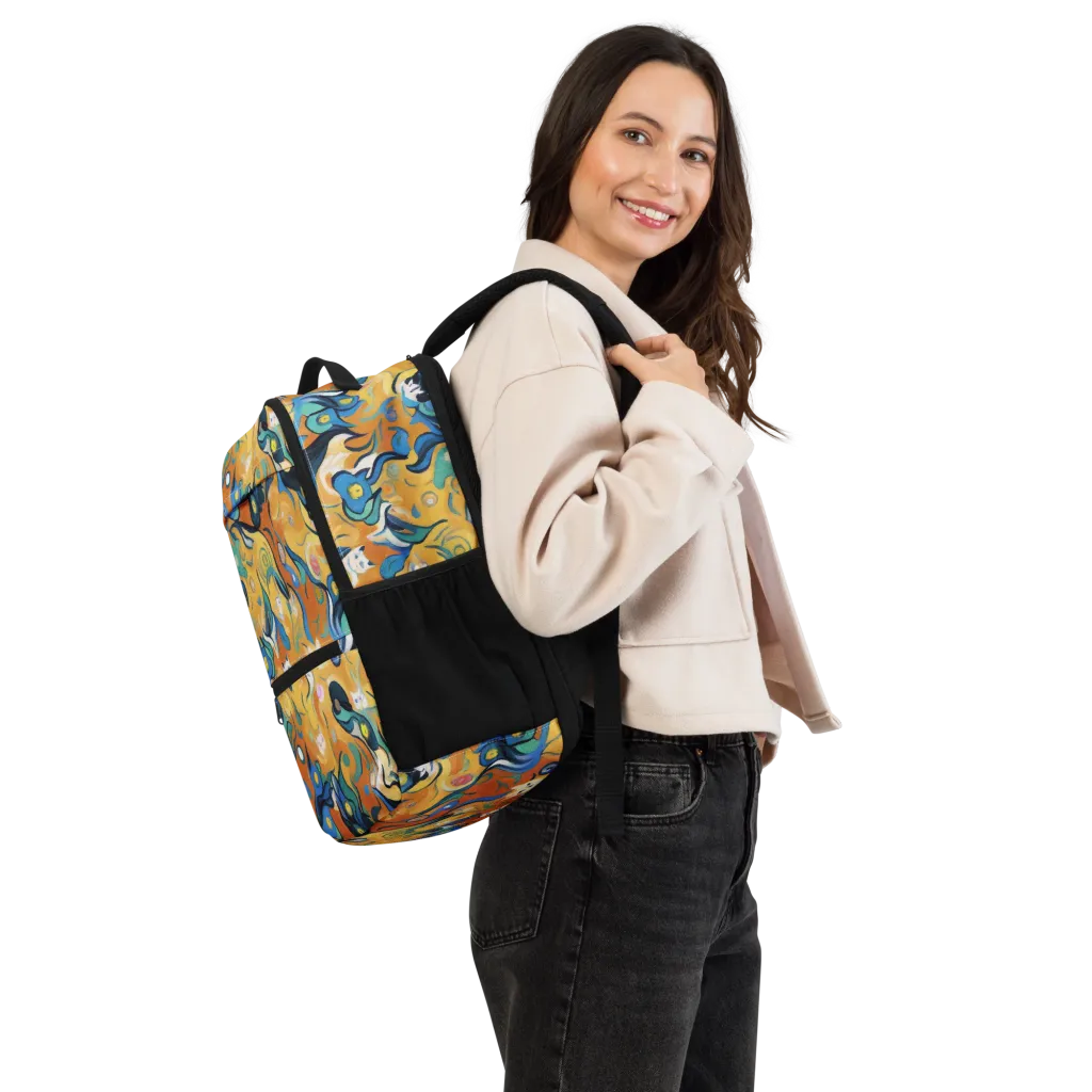 Whimsical Feline Dance on Utility Backpack — Right