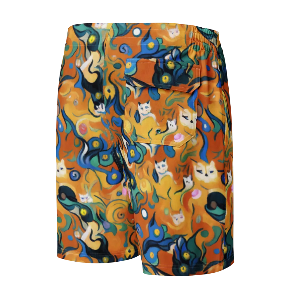 Whimsical Feline Dance on Men's Board Shorts — Back