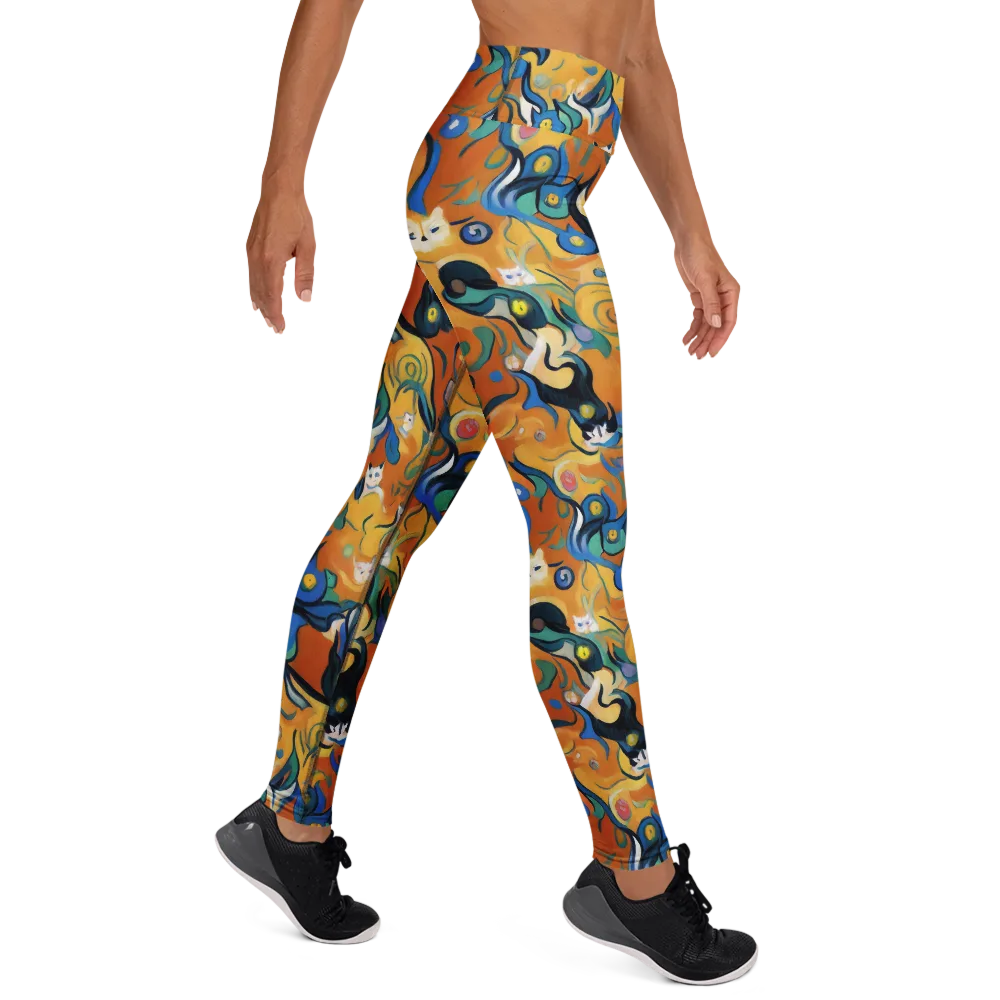 Whimsical Feline Dance on Yoga Leggings — Right