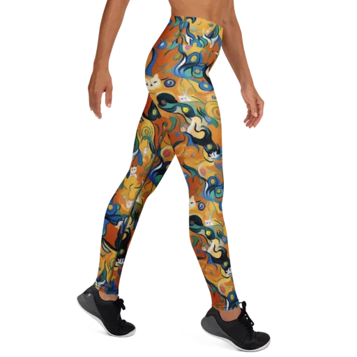 Whimsical Feline Dance on a Yoga Leggings