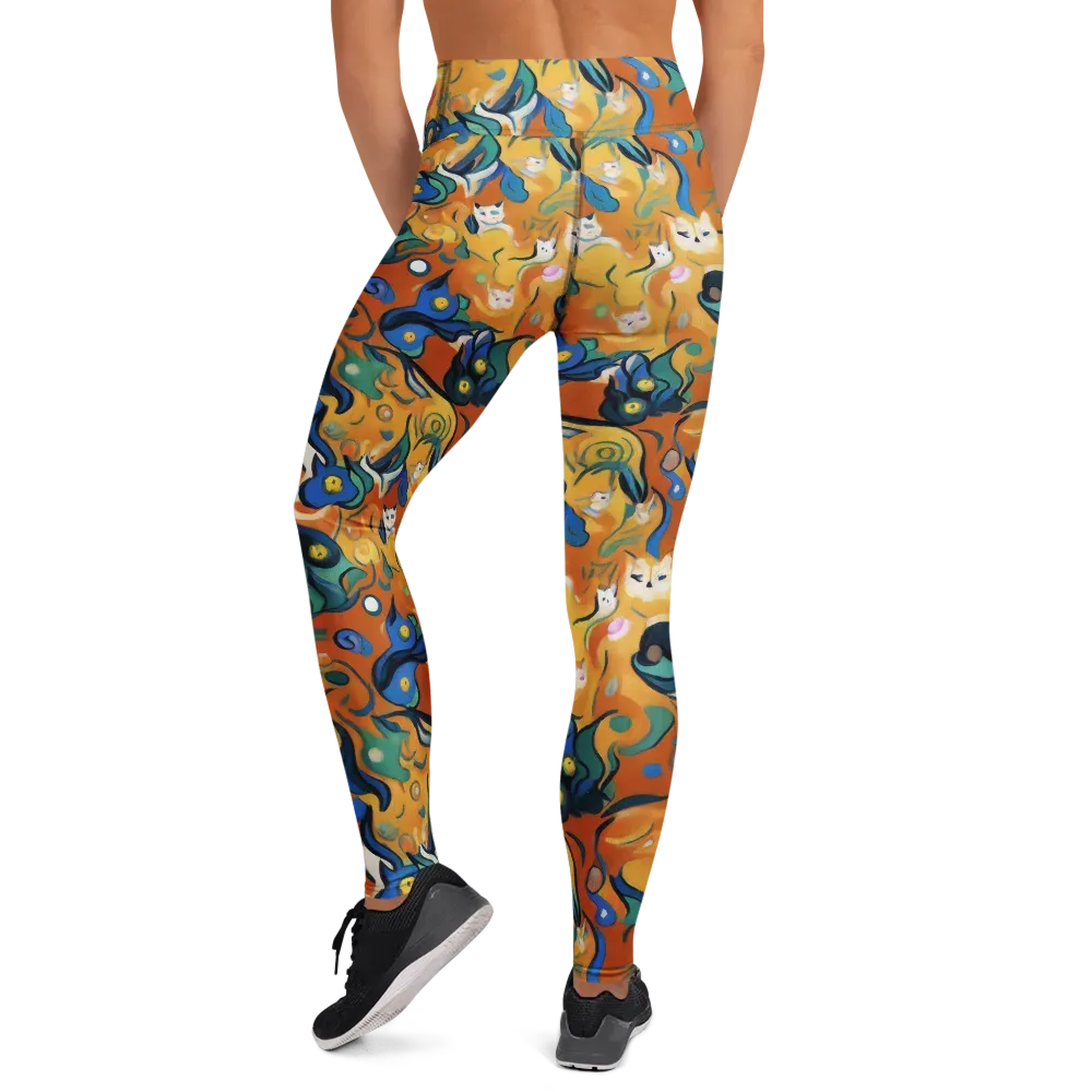 Whimsical Feline Dance on Yoga Leggings — Back