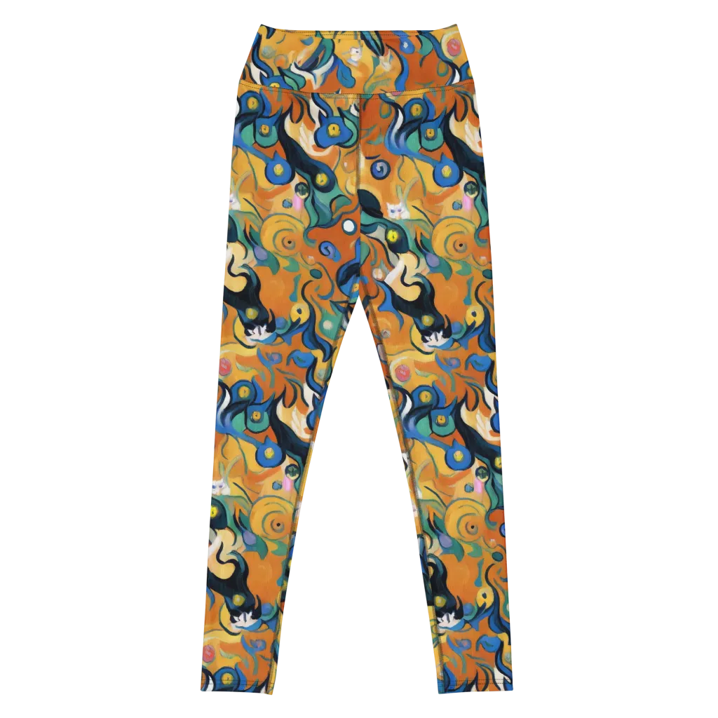 Whimsical Feline Dance on Yoga Leggings — Front