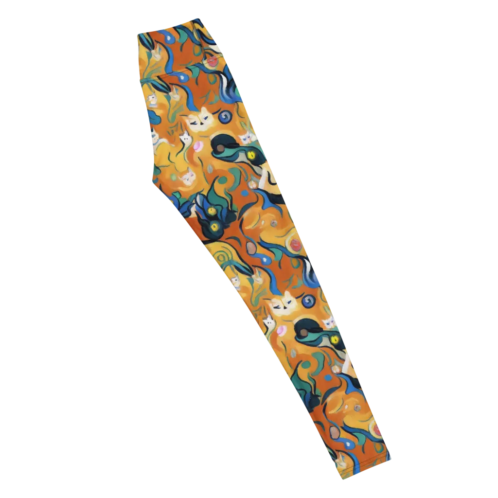 Whimsical Feline Dance on Yoga Leggings — Right
