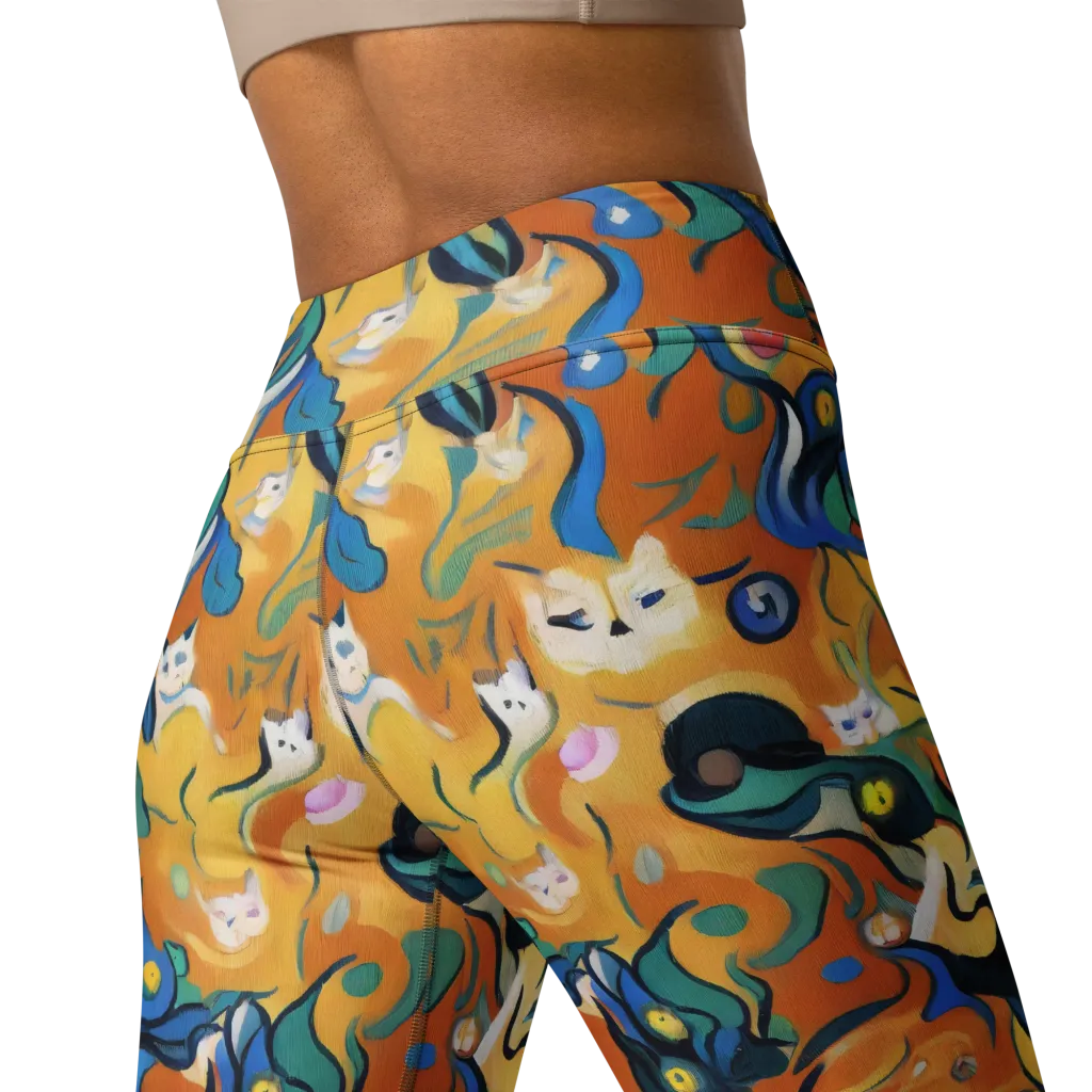 Whimsical Feline Dance on Yoga Leggings — Back