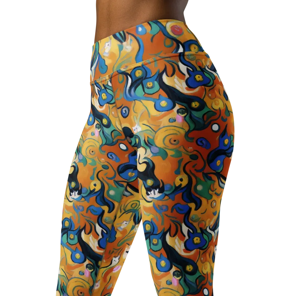 Whimsical Feline Dance on Yoga Leggings — Left Front