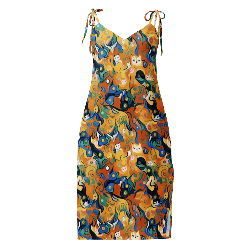 Whimsical Feline Dance on Slip Dress — Front