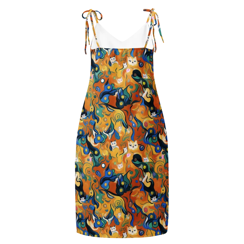 Whimsical Feline Dance on Slip Dress — Back