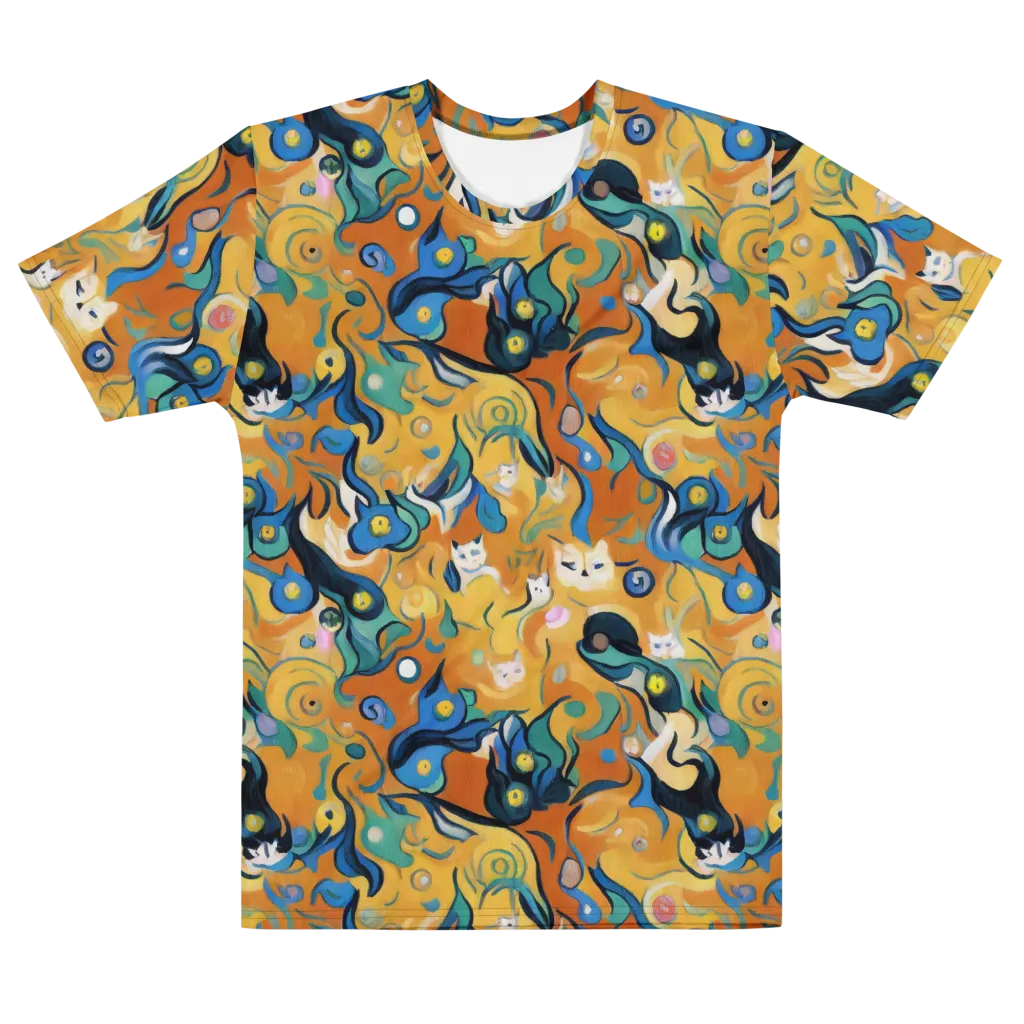 Whimsical Feline Dance on Men's Cotton Crew Neck T-Shirt — Front