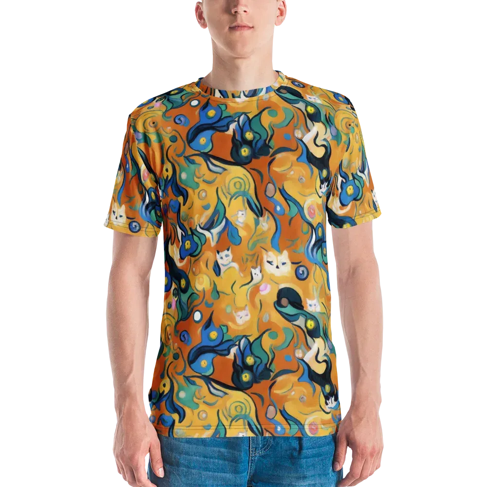 Whimsical Feline Dance on Men's Crew Neck T-Shirt — Front