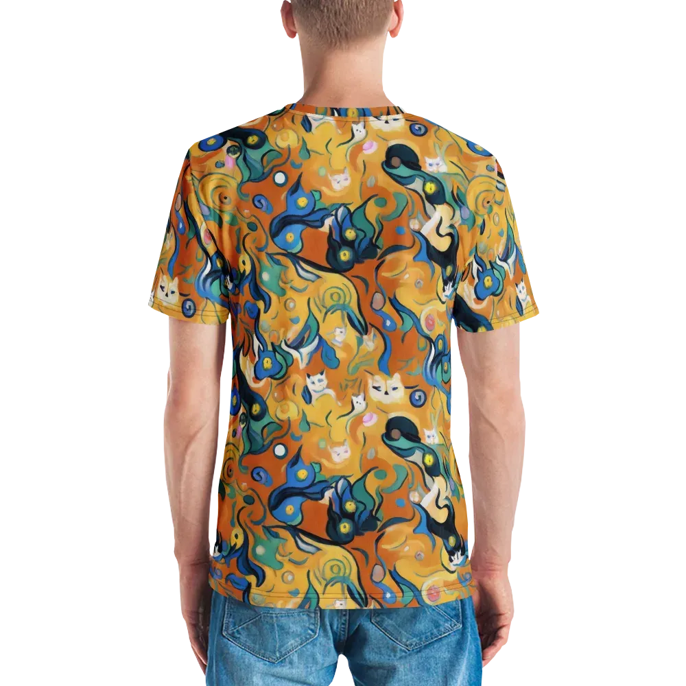 Whimsical Feline Dance on Men's Crew Neck T-Shirt — Back